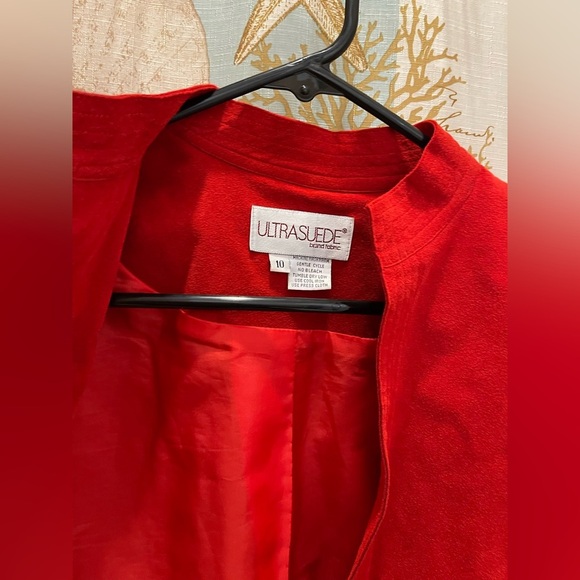Ultra Suede Women’s Open Front Solid Red Suit Blazer Jacket Professional Wear 10 - Picture 8 of 11